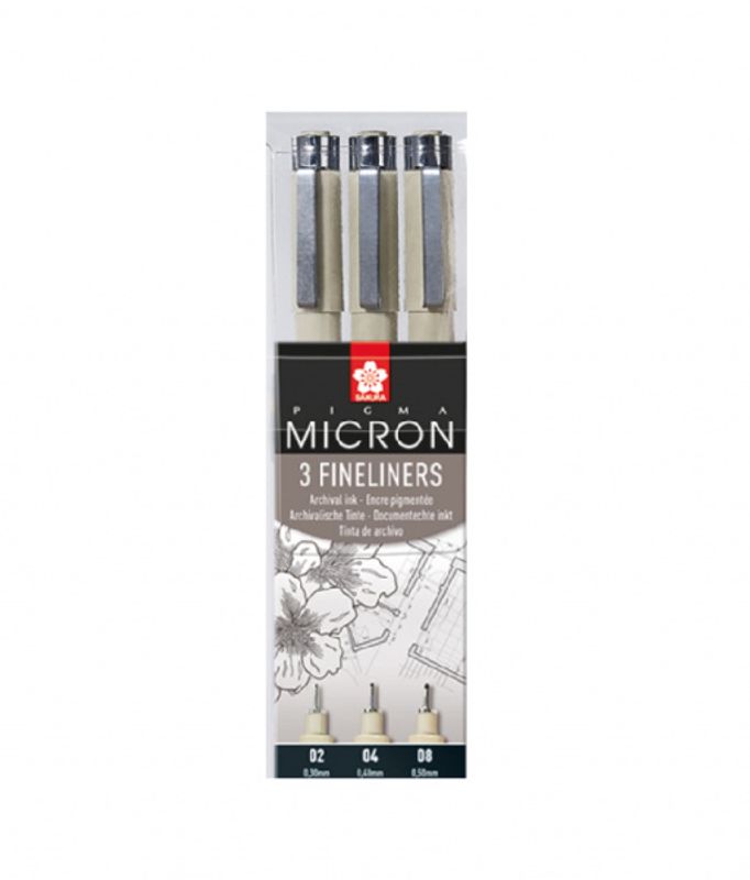 Sakura Micron Fineliners, 3 stk/ sorte variable 02,04,08