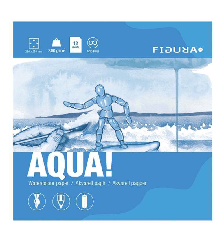 Figura Akvarell papir 300 gr 25 x 25 cm, 12 ark