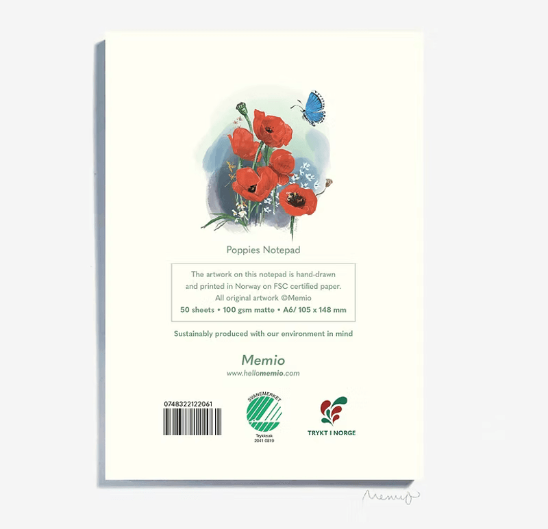 Memio Poppies Illustrated Pad, A6