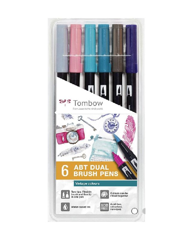 Tombow 6 stk Dual Brush Pens, Vintage