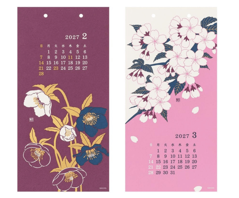 Midori Wall-hanging Echizen Washi Flower Calendar 2027  