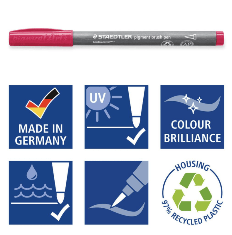 STAEDTLER Pigment Brush Pen 12 stk, Multi ink Basic