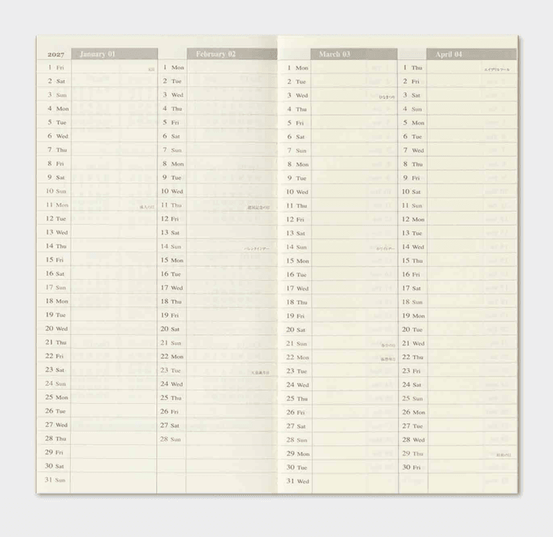 Travelers Notebook Diary 2027 WEEKLY and MEMO, Regular size