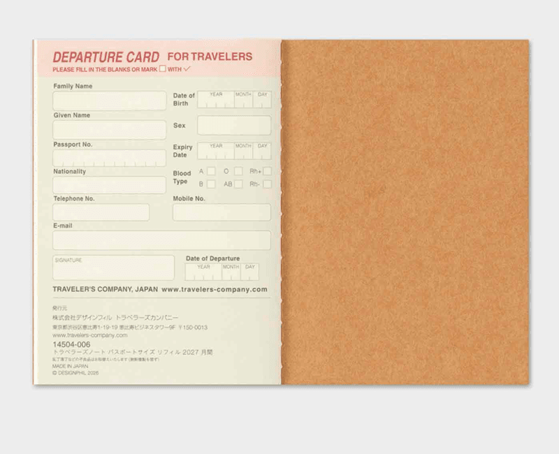 Travelers Notebook Diary 2027 MONTHLY, Passport size