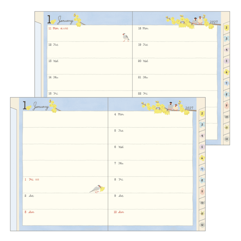 Midori Diary Pocket BIRD 2027 Monthly / Weekly A6